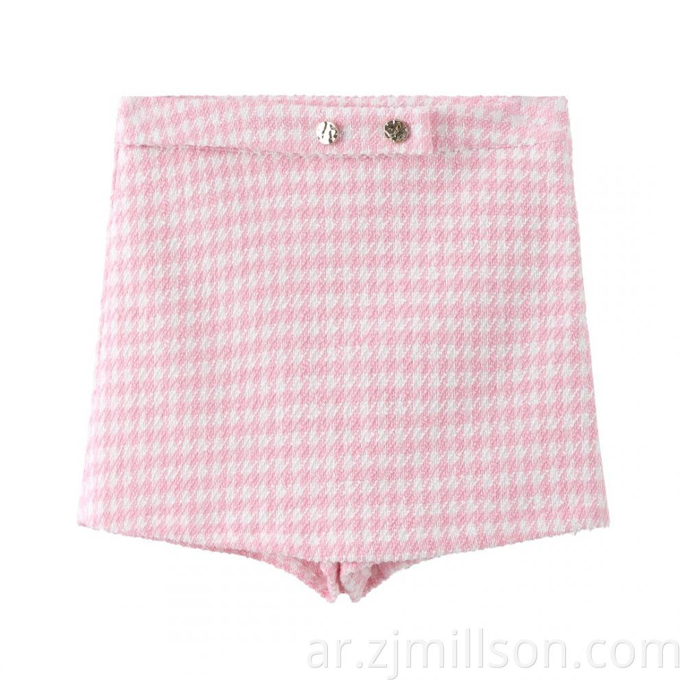 Women Pink Checks Yarn Dyed Shorts